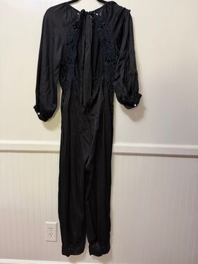 Free people Black Long Sleeve Jumpsuit with Lace Insets